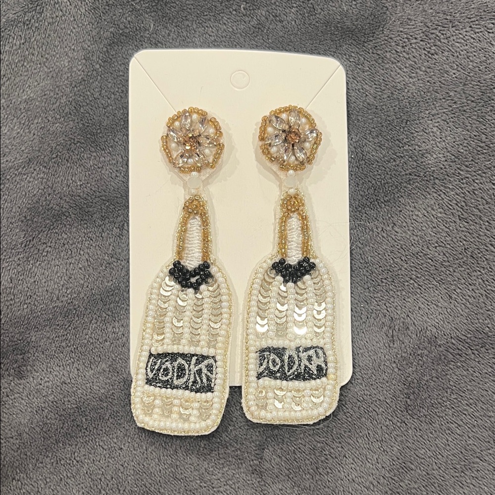 Quirky Vodka Gold and Silver Beaded Earrings